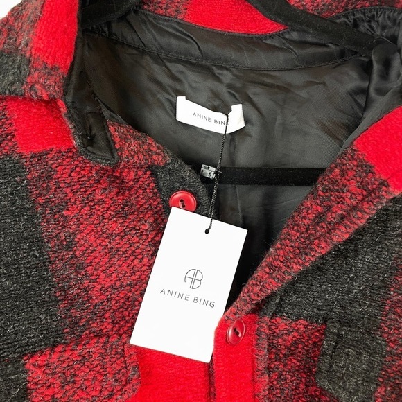 NWT Anine Bing Bobbi Wool Shacket Flannel Jacket Buffalo Check Red XS - Picture 5 of 13